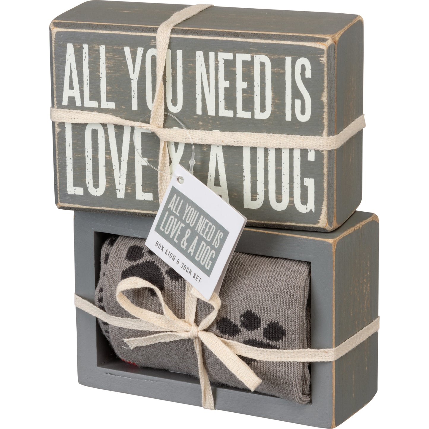 Box Sign & Sock Set - Love and a Dog