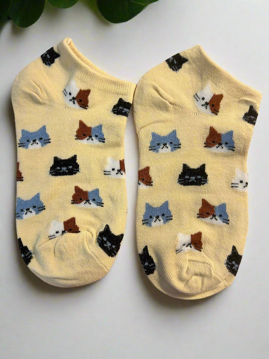 Socks - Cat Ankle Socks (Khaki)