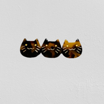 Hair Clip - Dark Tortoiseshell Cat Heads #6352