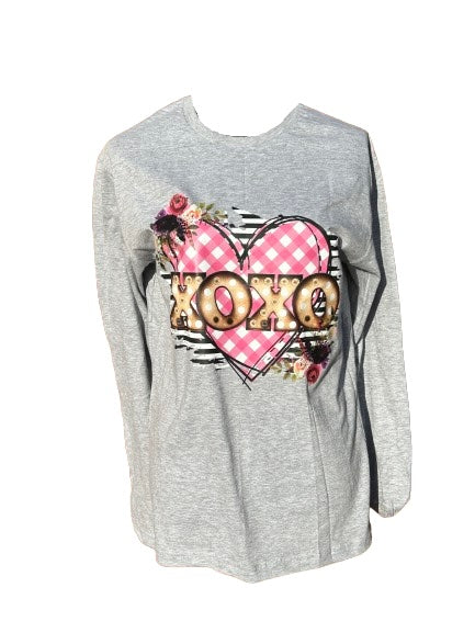 T-Shirt - XOXO Heart (Grey) Long Sleeve