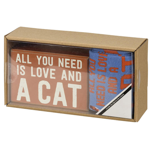 Box Sign & Sock Set - Love and a Cat