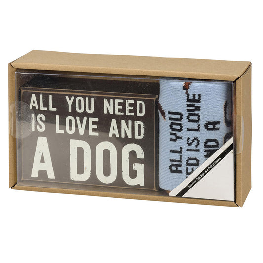 Box Sign & Blue Sock Set - Love and A Dog